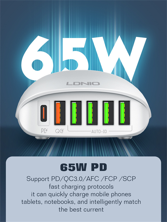 65W Multi-ports Desktop Charging Station A6573C