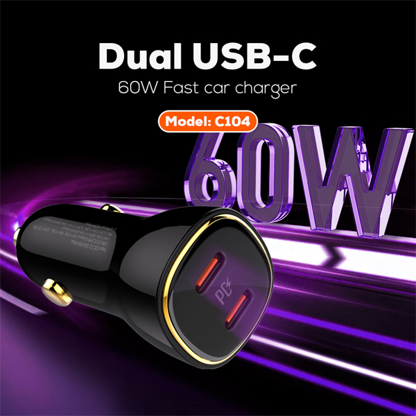 60W Dual PD Super Fast Car charger C104